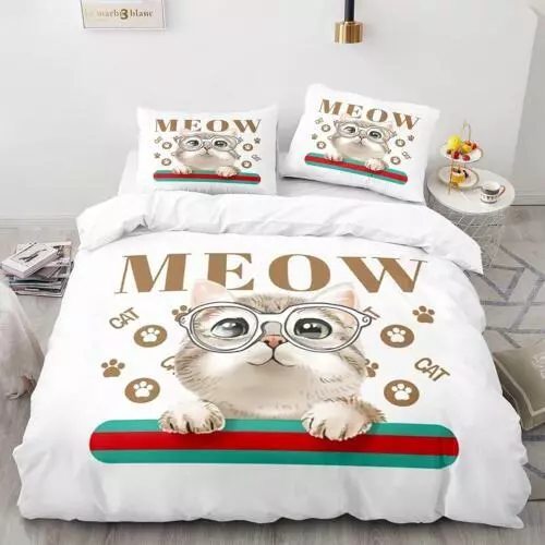 Cats Quilt Duvet Cover Pillowcase Pets Bedding Set Single Double King Size Hot - Picture 43 of 63