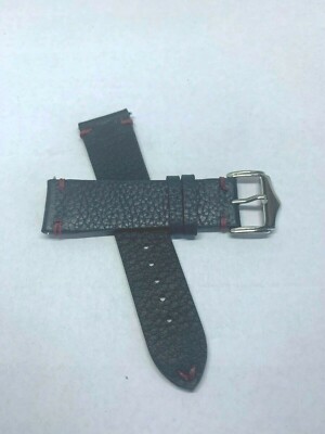 02 Straps Black Vintage Leather watch band strap 19mm Red (Maroon) Stitch