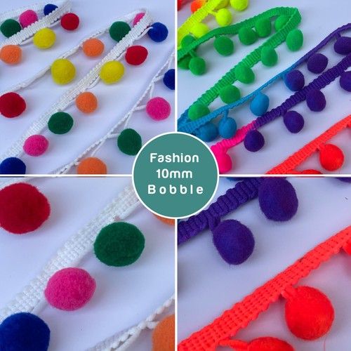 Pom Pom Trim Trimming Sewing Craft 10mm Bobble Fringe 10mm Pompom | per Metre - Picture 2 of 46