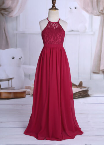 UK Girls Flower Dress Princess Formal Party Wedding Bridesmaid Lace Gown Dresses - Picture 33 of 55