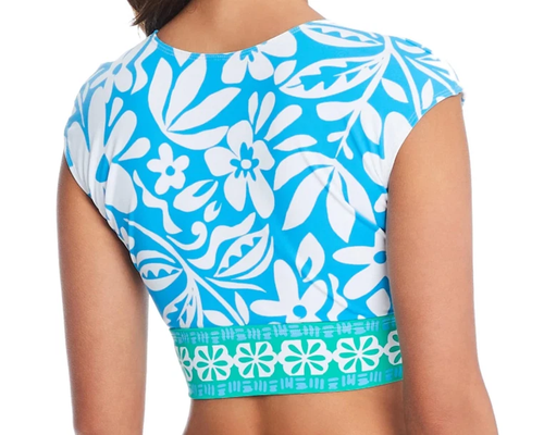 NWOT Bleu Rod Beatie Sun Day Fun Day Tie Front Cap Sleeve Crop Bikini Top 8 - Picture 2 of 2