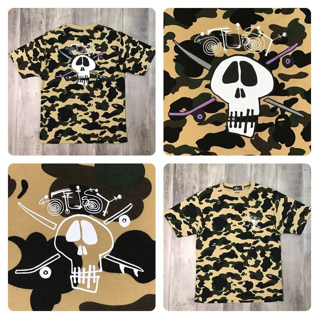BAPE × STUSSY SKULL LOGO T-shirt 1st camo Yellow A Bathing