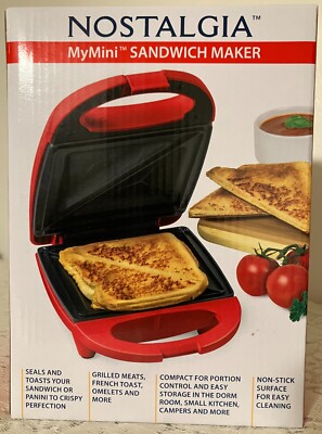 Nostalgia MyMini  Sandwich Maker Red Nonstick Compact Grilled Cheese-Omelets New