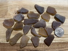 Sea glass - 20 Small Top Drilled Pieces Of Brown Sea Glass