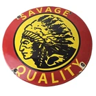 Vintage Savage Arms Sign - Quality Porcelain Service Gun Ammo Gas Oil Pump Sign