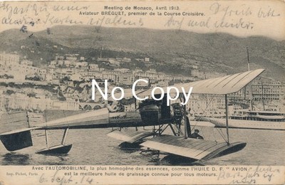Postkarte Meeting de Monaco 1913 Wasserflugzeug Breguet Feldpost 1914 x269