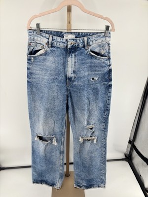 Bershka the 90 s wide leg distressed ripped denim Jeans Womens Size 10