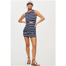 T.LA Anthropologie Twisted Cutout Navy White Striped Sleeveless Mini Dress XL
