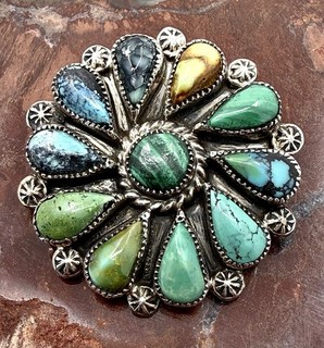 Zuni Artist Phyllis Coonsis Sterling Silver TURQUOISE Malachite Pin Pendant