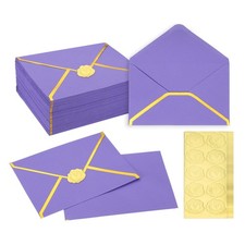 100 Pcs A7 7.3x5.3" Gold Border Envelopes for Wedding Invitation, Purple