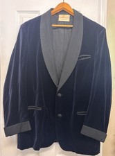 Vintage Julius Garfinckel  Co Smoking Jacket Navy Velvet Satin Trim Mens L