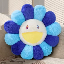 Flower Pillow, Smiley Face Sunflower Plush Pillow, Blue Cute Flower Floor Cus...