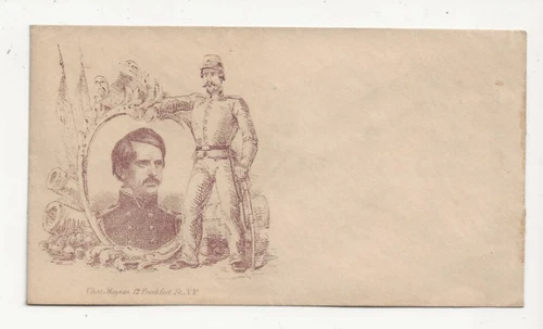 ORIGINAL 1860s CIVIL WAR PATRIOTIC COVER - BANKS / SOLDIER WITH SWORD  - MAGNUS