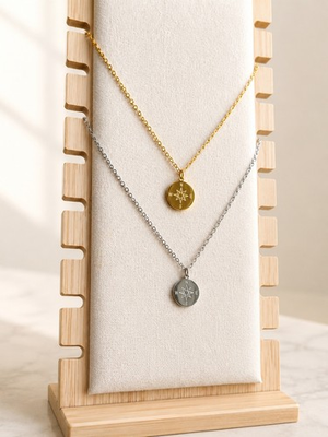 #ad Waterproof Compass Necklace 18K Gold Plated Stainless Steel North Star Pendant $34.28
