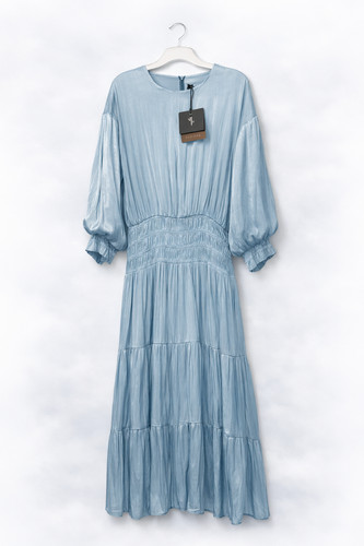 BAM•BOO Light Blue Silky Smocked Waist Tiered Dress Size 18YRS.  BNWT