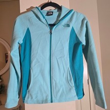 The North Face Girls Fleece Hoodie Full Zip Blue Colorblock Jacket Size M 10/12