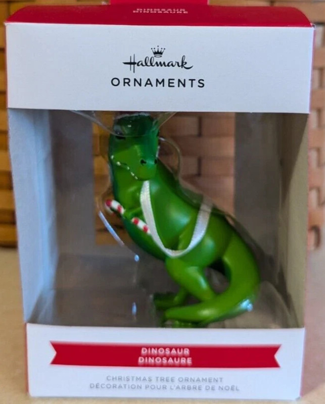 Hallmark Dinosaur in Santa Hat & Candy Cane Christmas Ornament NEW IN BOX