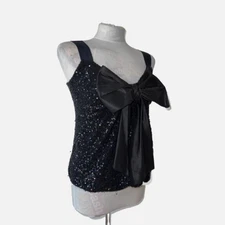 Donna Karan Collection Cashmere Silk Sequin Top Small Black Silk Bow Evening
