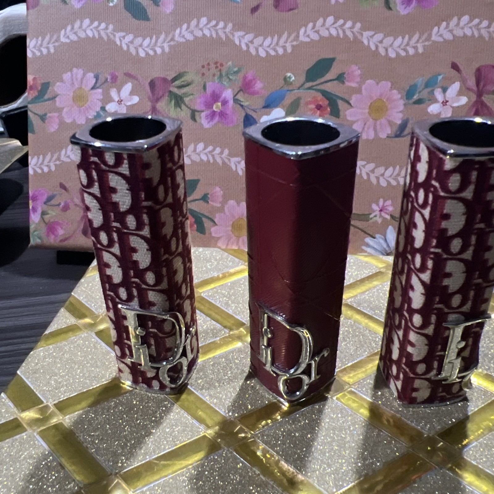 Dior Addict Refillable Lipstick Case in Brick Cannage with 3 Shades - Red Burgundy Toya NWOB-image