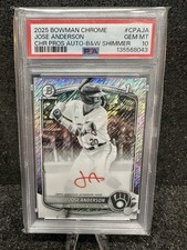 2025 Bowman Prospects JOSE ANDERSON Black/White Shimmer Red Ink Auto SSP PSA 10