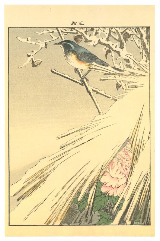 Red Flanked Bluetail - Woodblock Print by Imao Keinen Meiji Period