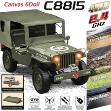 NEW JJRC C8815 Willys Jeep 1/10 Military Truck 4WD Off-Road RC Car W/6 dolls LED