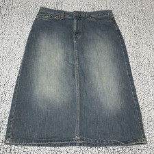 GAP Vintage Y2K Distressed Medium Wash Front Slit Denim Skirt 8