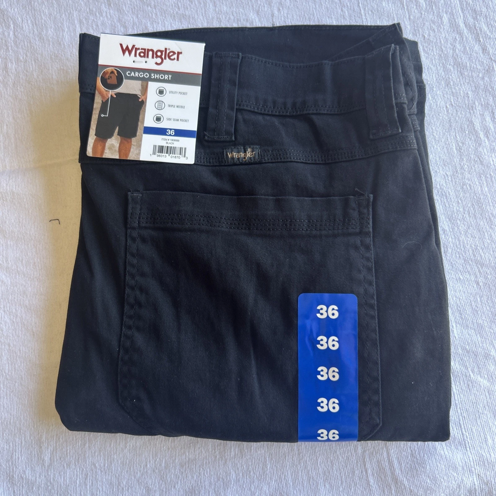 Wrangler Men's Black LOOSE Cargo Shorts Size 36x10" New