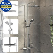 Bathroom Mixer Shower Thermostatic Dual Head Round Rainfall Head Handset Chrome