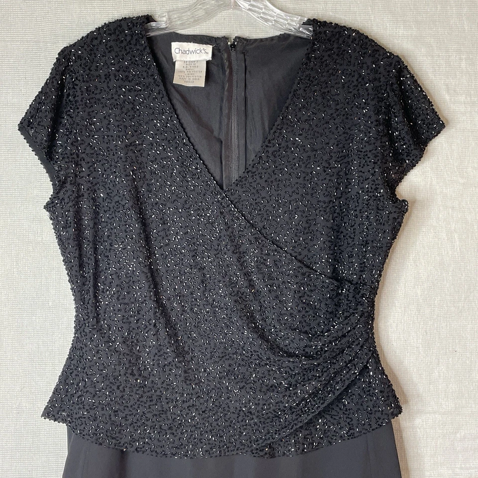 Vestido formal Chadwicks para mujer talla 12 negro con cuentas Top falda transparente Foto 3 de 4