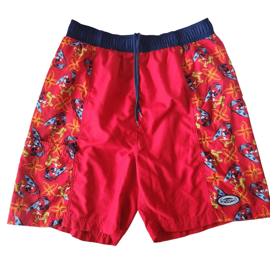 Disney Store Swim Shorts Mens Large Mickey Surf Trunks Board Shorts Red  Palms