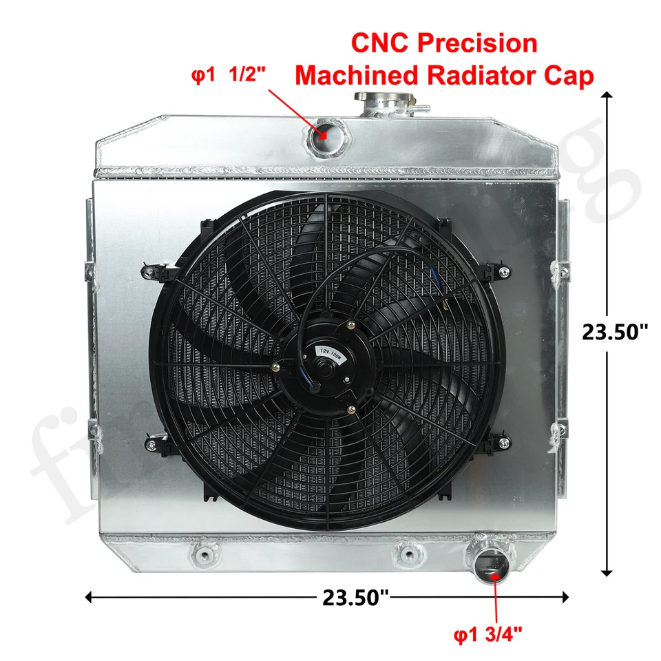 Cooling Radiator 3 Row Aluminum+Fan Shroud For 1955-1957 Chevy Block V8 Bel Air - Image 2 of 4