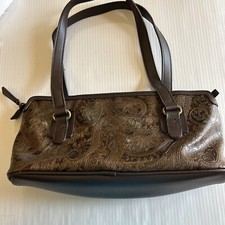 Brown Faux Leather, Tooled Paisley Design Unbranded Purse,/Satchel/Bag