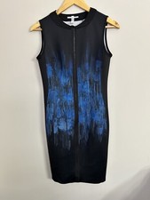 Tahari Sleeveless Round Neck Zip Front Black Pattern Scuba Knit Dress Size 2