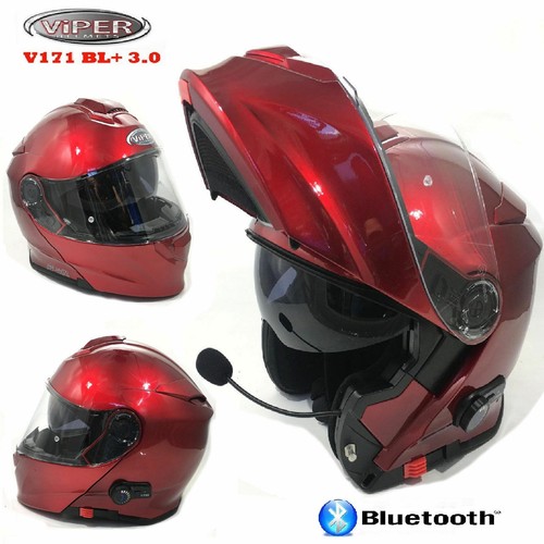 VIPER Casco Moto Bluetooth Modulare Racing Sport Flip Up Touring V171  Burgundy | eBay