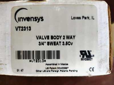 Invensys VT2313 2 way Valve Body, 3/4'' sweat