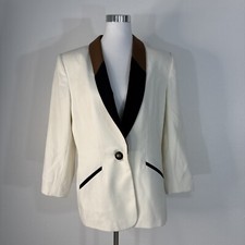 Le Suit Blazer Jacket Womens Sz L Cream White Lined Button Front Career Business