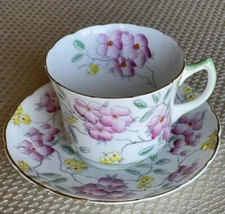 Vintage Foley Hand Painted pink Floral cup Saucer. England 1930’s