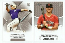 (2) JAYSON JONES 2021 LEAF PERFECT GAME 1ST EVER PRINTED ROOKIE CARD LOT! MINT