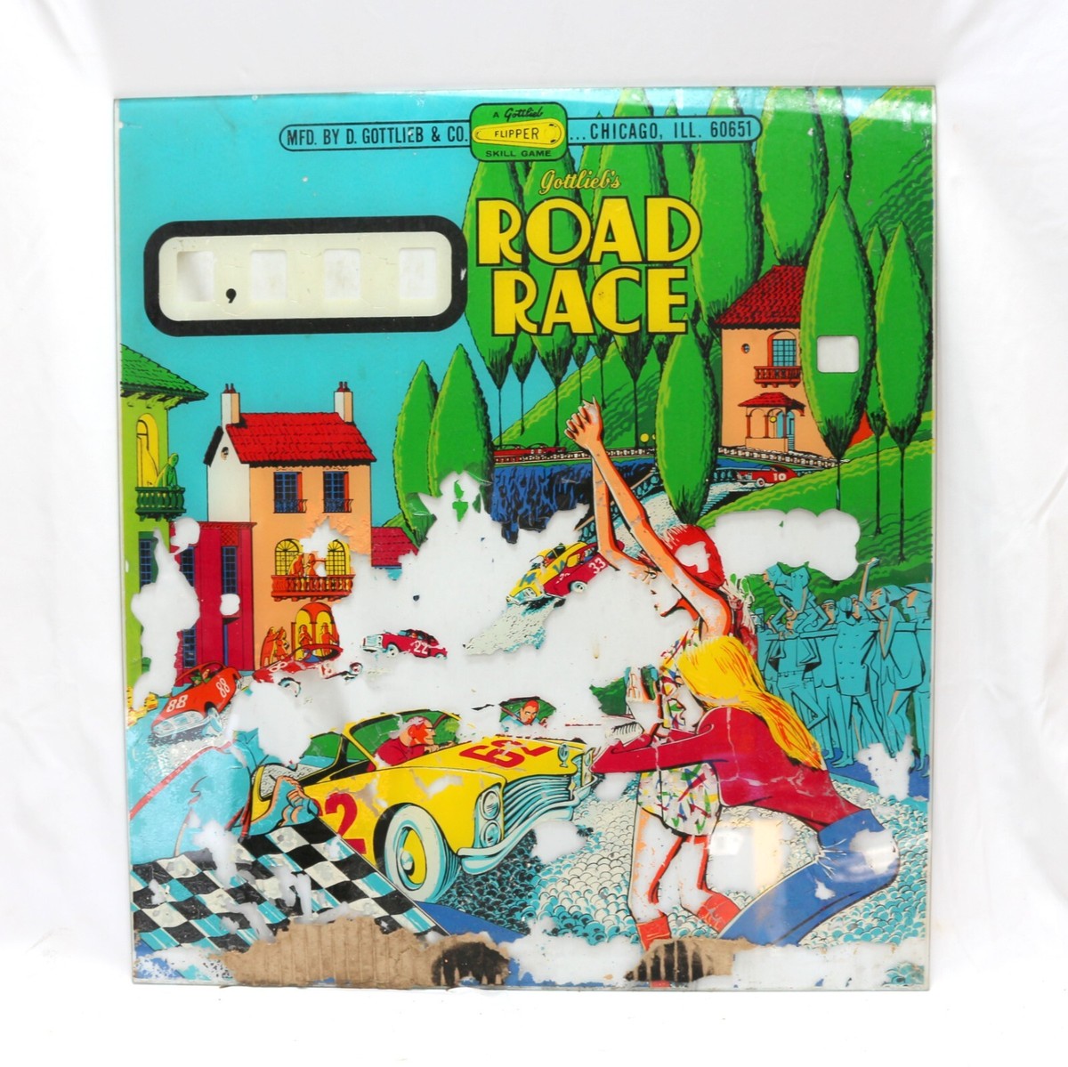 1969 Road Race Pinball Machine ORIGINAL BACK GLASS (Gottlieb, 1969