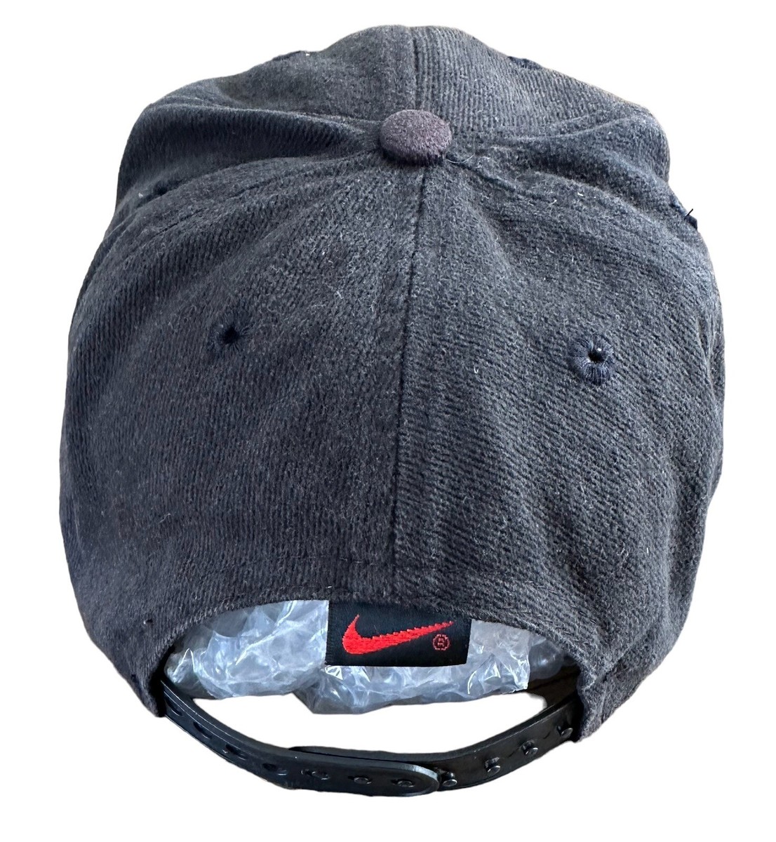 NIKE GOLFヴィンテージキャップ アイボリー×レザーブラウン 雑貨 古着 90s NIKE GOLF スウォッシュ プレート ワンポイント