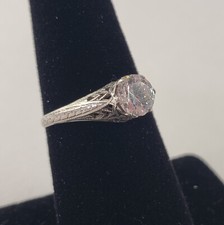 Sterling Silver Filigree Ring White CZ 1.3g Size 7 7542