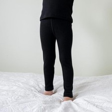 Organic Unisex Kids Slim Pants  Thermal Fleece Merino Wool Leggings 250 Black