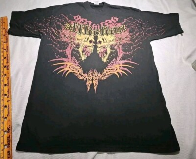 Affliction Shirt Mens 3XL Black Karo Parisyan The Heat Orange Skull Graphic Tee