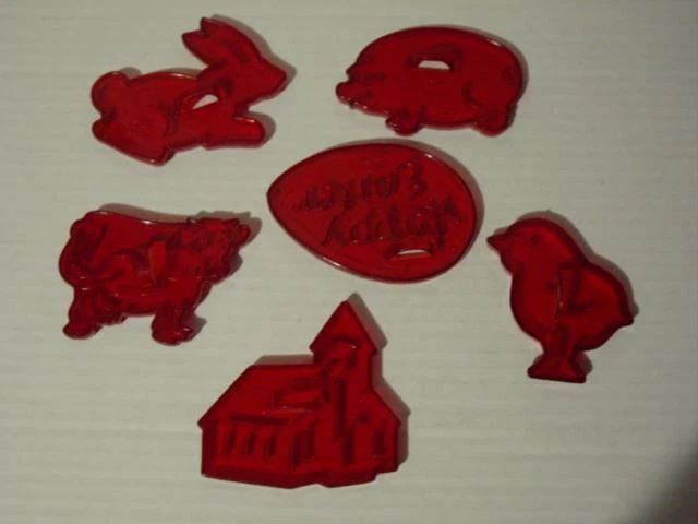 (6) Lote De Colección Años 50 HRM Rojo Galleta Cortadores de Navidad PASCUA CONEJITO CERDO VACA HUEVO+ Foto 2 de 2