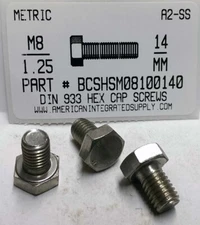 M8-1.25X14MM HEX HEAD CAP SCREWS A2 STAINLESS STEEL (15)