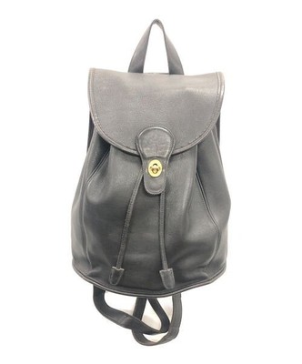 Old Coach Backpack Rucksac Grove Tan Leather Turn Lock Black 9943 