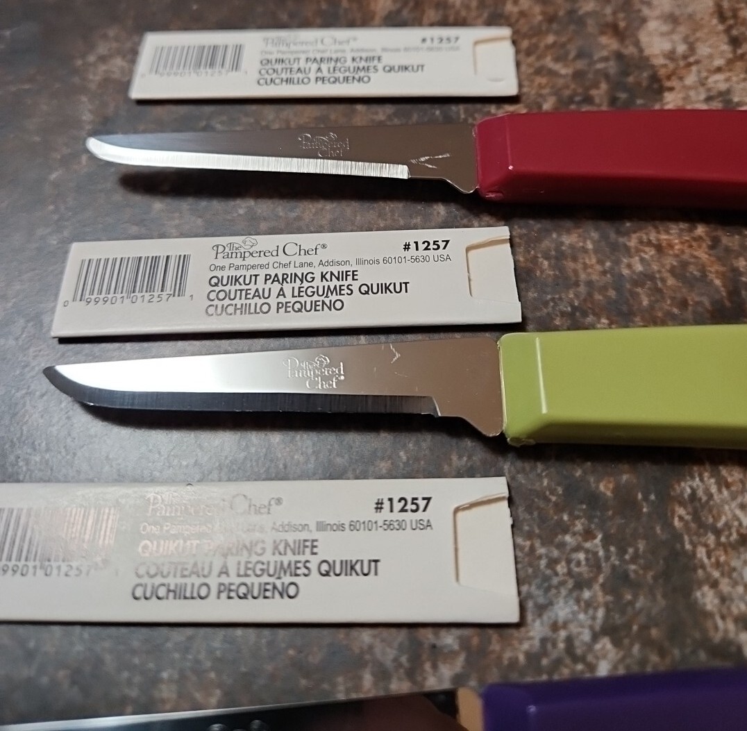 Pampered Chef Quikut Paring Knives 1257 Cranberry Sage Eggplant Retired New Vtg eBay