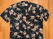 Vintage Hawaiian Shirt Paradise Found 80s Black Star Orchid 2XL XXL Magnum PI 