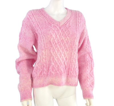 Mango MNG Pullover Pulli Strick rosa V-Ausschnitt Freizeit Batikoptik Gr. XL